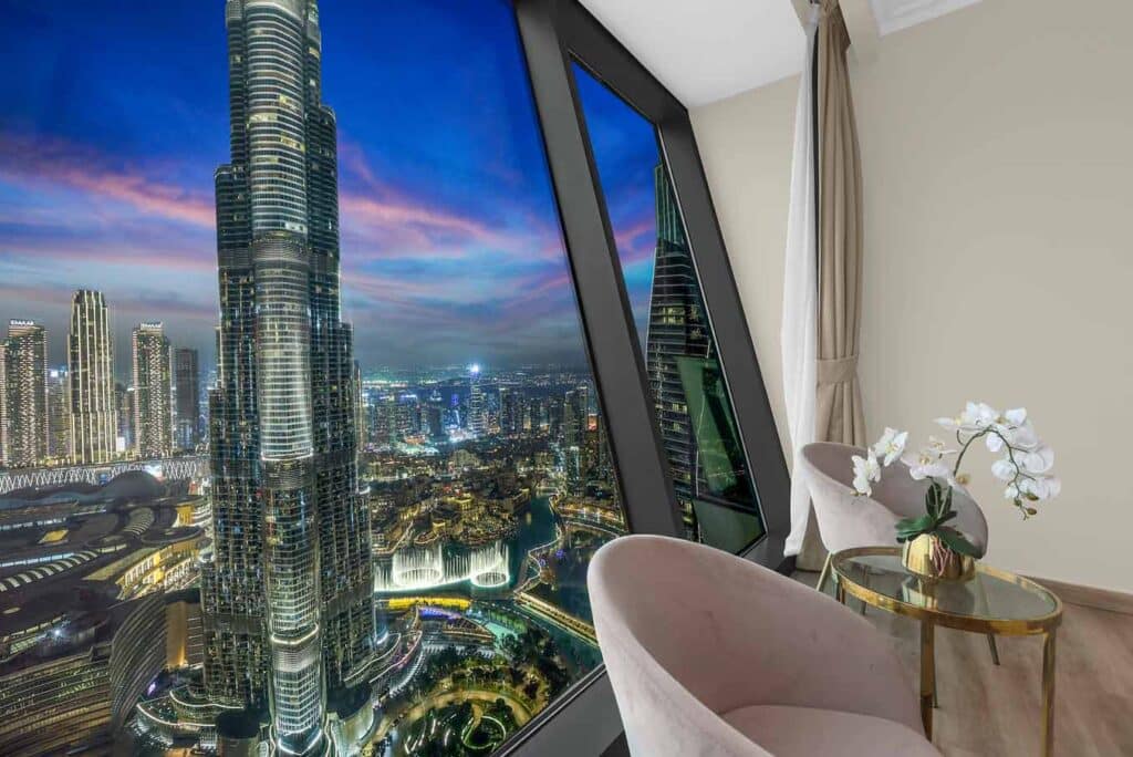 Bedroom with Burj Khalifa Night View